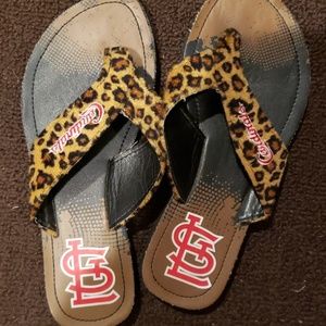 St. Louis Cardinals cheetah flip flops
